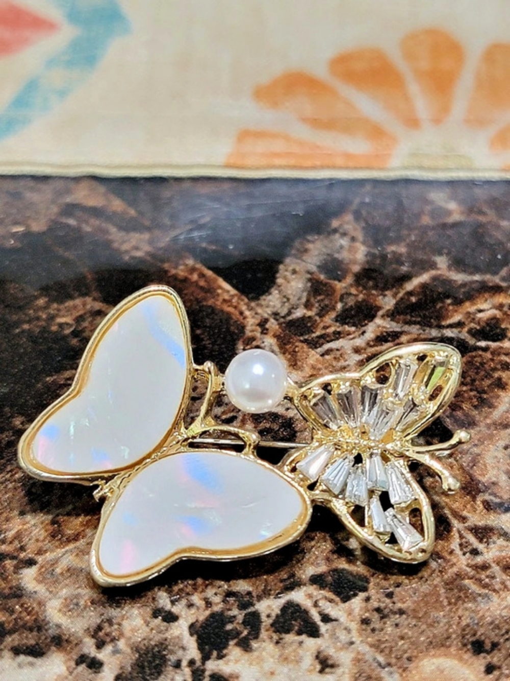 Butterfly Brooch Gold & White NWT